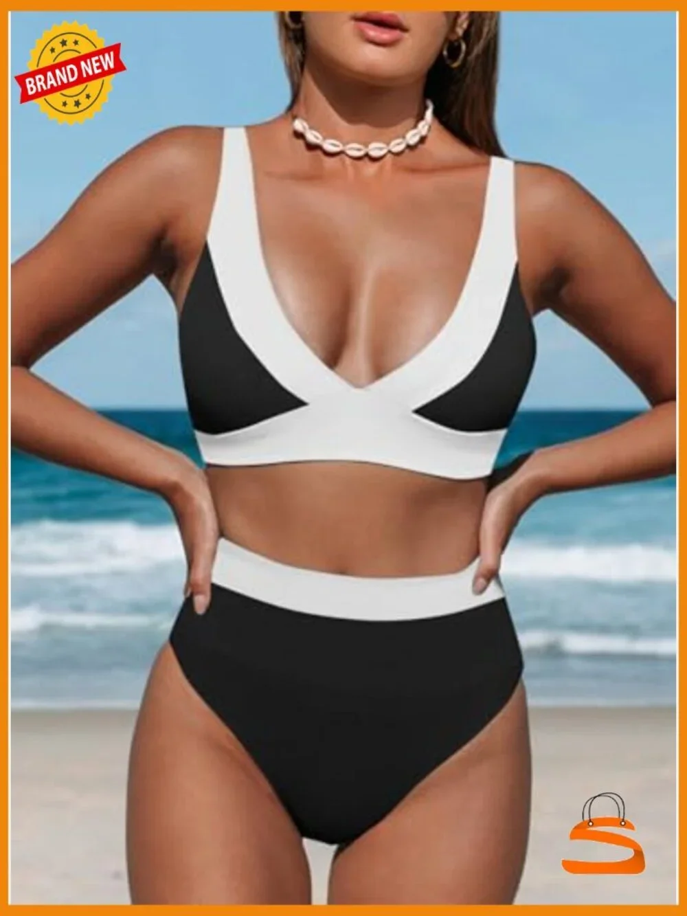 High Waisted Tummy Control Bikini Set with Padded V Neck Top
